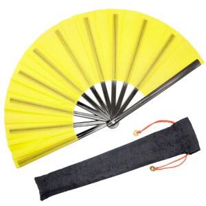 남성/여성용 오마이티 중국 쿵푸 태극 큰 손 접이식 선풍기 - 보호용 패브릭 케이스 포함 공연/댄스/파이팅/선물용 (노란색)