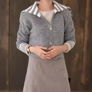 여성 부클 니트 스트라이프 세라카라 투웨이 집업 가디건
