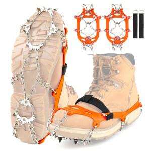 신발과 부츠를 위한 WASSERFLUX 크레파스 아이스 클리츠, 하이킹, 스노우 클라이밍, 얼음 낚시 및 겨울 걷기를 19가지 스테인리스 스틸 스파이크 트랙션 클리츠 - 남성/여성용 내구성 있는 미끄럼 방지