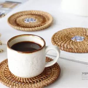핸드메이드 세라믹 라탄 티코스터 컵받침 컵쟁반 우드코스터 카페컵 테이블매트