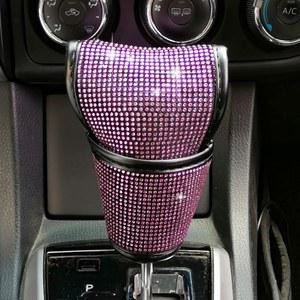 KEVWR 블링 오토 시프트 기어 커버 노브 스틱 크리스탈 글리터 라인스톤 프로텍터 유니버설 장식 액세서리 핑크