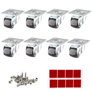 럭시니카 미니 캐스터 휠 0.5인치, 로우 프로파일 회전 소형 캐스터, 스틸 상판, 가구용 접착식 리틀 나일론 롤링 휠, 가전제품, 장난감 카트 보관함 및 쓰레기통 8팩