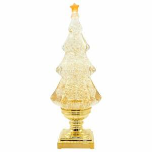 엘드나셀 뮤지컬 14인치 라이트업 크리스마스 트리 스노우 글로브 워터 글리터링 클리어 아크릴, USB 라인 및 홈 데코레이션을 위한 6시간 타이머, 금색 코팅 받침대