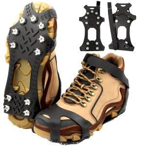 신발과 부츠를 위한 아이스 클리츠, 실리콘 크레파스, 눈과 얼음을 11가지 스테인리스 슈 스파이크, 하이킹, 클라이밍 및 등산을 헤비 듀티 트랙션, 얼음 낚시(초냉각 -45 C, 간편한 온/오프 유니