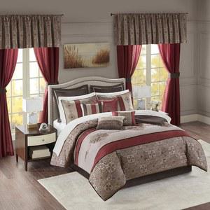 매디슨 파크 에센셜 델라니 24피스 룸 인 어 백 이불 세트 새틴 자카드, 올 시즌 럭셔리 침구, 시트, 장식용 베개 및 커튼, 밸런스, 퀸(90