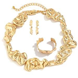 3Pcs 메탈 빅 오픈 초커 목걸이 귀걸이 여성용 조절 가능한 골드 바로크 진주 라운드 목걸이, 파티 여름 해변 구슬 바디 체인 주얼리에 적합