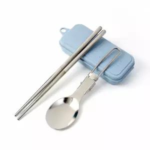 서빙숟가락 저렴한수저 유기농생활용품 식기세트 세련된수저세트 휴대용도시락용품 모던테이블세트 포크나이프 위생수저 식탁용실버웨어 백패킹숟가락 휴대용 블루 하이캠핑 2세트 접이식수저 수저
