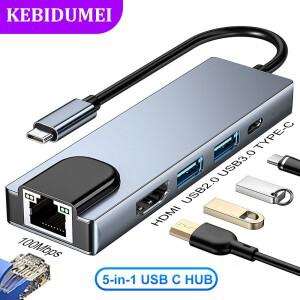노트북 맥북 호환용 고속 USB C 허브 어댑터 C타입 도킹 스테이션 HDMI 4K RJ45 100M 분배기 3.0 5Gs 5 포
