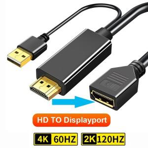 4K60Hz HD-DisplayPort 단방향 어댑터USB 전원 코드 포함 PC 컴퓨터 게임 모니터용 DP 케이블과 HDMI 호환
