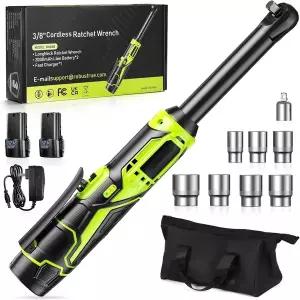 전동라쳇 충전식 임팩 드릴 무선 전기 렌치 래칫 3/8 인치 확장 2 배터리 자동차 수리 도구 세트 60Nm