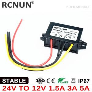 RCNUN 차량용 전원 컨버터  스텝 다운 DC 24 볼트-12 볼트  18W  V-12 V  1.5A  3A  5A