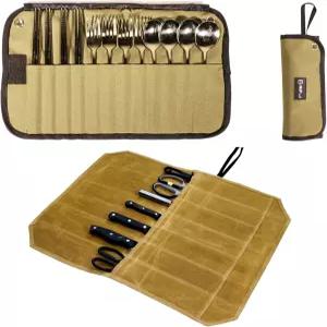 GCFTIFF 2개 캠핑 식기 가방 칼집 휴대용 칼 주머니 캔버스 롤업 보관 피크닉 정리 주방 도구 걸이 여행용