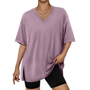 트렌디한 퀸 오버사이즈 여성 운동복 플러스 사이즈 상의 V넥 반팔 짐 셔츠 캐주얼 루즈핏 베이직 티셔츠