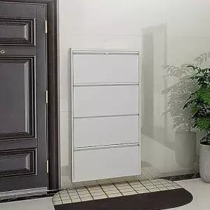 프리스탠딩 다층 공간 절약 저장 대용량 방진 신발 보관 캐비닛 슬림 스틸 보관함 오르가 3 서랍 포함 - 및