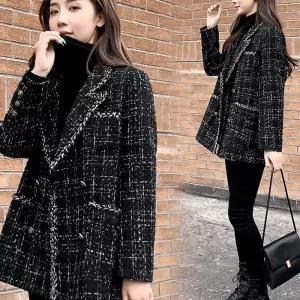 여자 추천 정장 자켓 추동 루즈핏 체크 모직 코트 트위드 패치 SPO마켓4