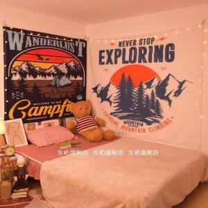 레트로 캠핑 카페 벽장식 복고 창문가리개 패브릭 터 가림막천 집들이선물 대형 바란스