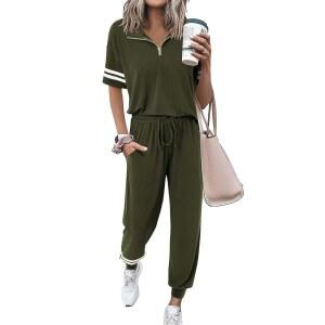 년 여름 캐주얼 쿼터 지퍼 반팔 상의 여성용 MASCOMODA 2 의상 긴 바지 운동복 조거 라운지 세트