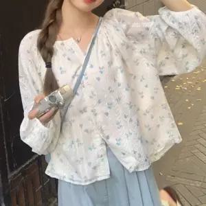 여성 레이스 블라우스 여름 셔츠 퍼프 소매 브라우스