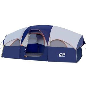캠프로스 CP 텐트 8인용 캠핑 텐트 내후성 가족 대형 메쉬 창문 5개 이중 레이어 분리형 방용 칸막이 커튼 휴대용 가방 포함