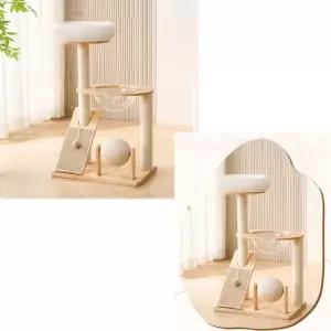 고양이 반려묘 스크래쳐 공놀이 휴식 투명볼 푹신한 쿠션 방석 긴 캣폴 캣타워 3단 96CM