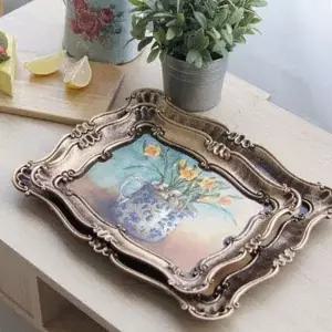 카페 엔틱 빈티지 나무쟁반 사각 트레이 쟁반 2p 멜라민트레이 세트