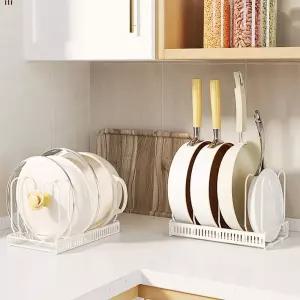 심플한 주방정리 길이조절 후라이팬 프라이팬 정리대 선반 형 정리 프라이팬 후라이팬 길이조절 함 대