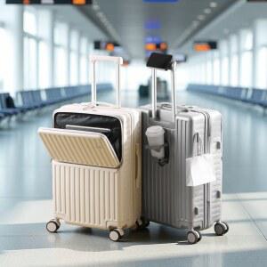 전면 개폐형 기내용 캐리어 숨겨진 휴대폰 홀더 습식/건식 수납칸 20인치 ABS+PC 다기능 여행가방 컵 홀더 측면 고리