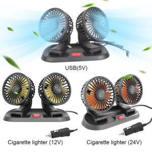 자동차 쿨링팬 휴대용 듀얼 헤드 자동차 선풍기, 360 ° 회전, 2 속도 전기 USB 공기 순환 팬, 대시 보드 5