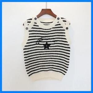 스타 컬러 블록 줄무늬 편지 자수 라운드 넥 조끼 니트 여성 봄 여름 다목적 탑 연예인 영감