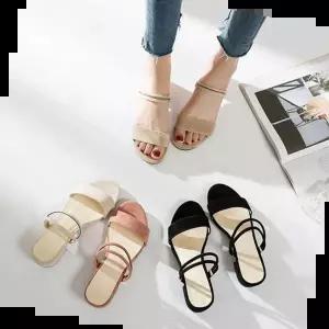 슬리퍼힐 여성 청키힐 스트랩 여름 샌들 스웨이드 패션 스타일