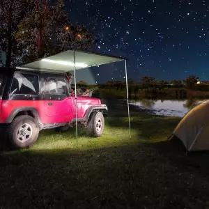 SUV 4.6피트 x 6.6피트 카라반 캠핑 사이드 루프탑 테일게이트 캐노피 텐트 쉘터 Tarp용 LED가 장착된