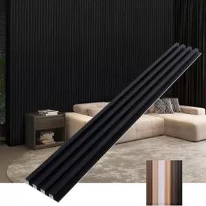 실내 벽 장식용 3D 패널 16팩 48 x 6 WPC 매트 블랙 액센트 웨인스코팅 침실용 슬랫 거실용 TV