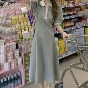 데일리 여자 여름 예쁜 카라배색 반팔 롱 청바지반바지 투피스 원피스 치마