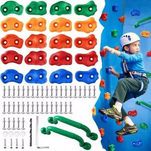 용 OSPNEEK 20 PCS 암벽 등반 홀더 손잡이 및 장착 하드웨어가 있는 성인 키트 실내 실외 놀이터 액세서리