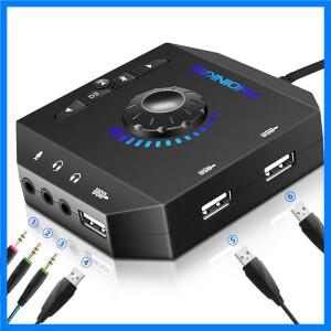 USB 외장 사운드 카드 허브 컴퓨터 오디오 어댑터 PC 윈도우 노트북 데스크탑용 3.5mm 인터페이스 USB 인터