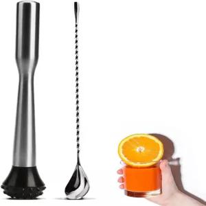 칵테일용 LEERM 머들러 스테인리스 스틸 스템플 위드 교반 스푼 바텐더 칵테일 셰이커 바 도구 세트 -