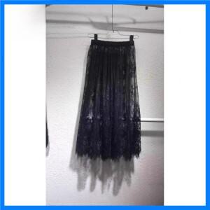 새로운 레이스 미디 스커트 패셔너블한 투명 메쉬 베이스 레이어 빈티지 스타일 고탄력 스트레이트 컷 스커