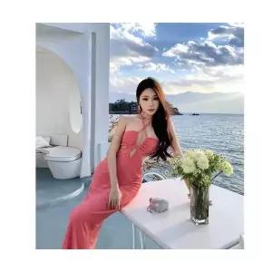 엘럽 여자 민소매 원피스 해변 비치 홀터넥 니트 롱 드레스 원템5