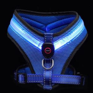 벨리피 야광 LED 개 조끼 하네스 USB 충전식 통기성 블루 소형 반려동물 안전 조끼, 저녁 산책 및 여름 강아지용