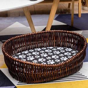 고양이 강아지 라탄 하우스 45X34CM 우드색 아지트 침대 5호 바구니