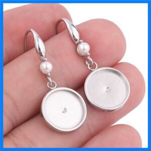 10pcs 스테인레스 스틸 맞는 12mm 카보 숑 귀걸이 기본 설정 공백 Diy 진주 귀걸이 후크 보석 만들기위한