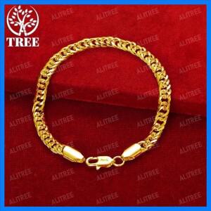 ALITREE 남녀공용 옐로우 골드 쿠바 체인 팔찌 파티 약혼 웨딩 크리스마스 생일 패션 주얼리 선물 18K