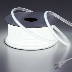 벤룬 AC 110V COB LED 스트립 조명 야외 방수 65.6피트, 6000K 쿨 화이트 슈퍼 브라이트 200W CRI 90+ 로프 조명, IP65 유연 절단기, 침실 정원