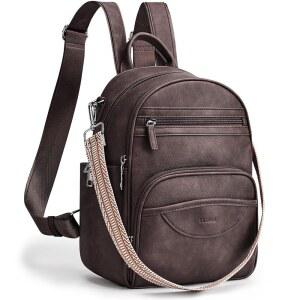 [미국배송] 여성용 SYTRAH 작은 백팩 지갑 RFID 차단 기능이 있는 미니 비건 가죽 여행용 귀여운 어깨 핸드백 학교 및 직장용 커피 브라운