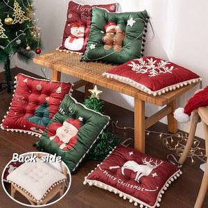 1PC 크리스마스 의자 쿠션 사각형 좌석 패드 주방 식사 벨벳 베개 매트 (끈 포함)