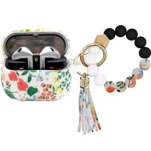 [미국배송] 삼성호환 삼성제품호환 버즈 3 케이스 및 프로 케이스(2024)와 호환되는 파워드라이버 케이스 남녀용 팔찌 열쇠고리가 있는 귀여운 무선 충전 실리콘 보호 (꽃)