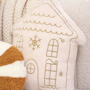 크리스마스 쿠션 하우스 모양의 골드 수 놓은 베개 홈 인테리어 부드럽고 술 편안한