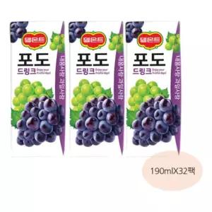 (포도 190mlx32팩) 델몬트 과즙주스/소풍/드링크팩/유아/아기/키즈/드링크/음료수/어린이/쥬스/어린이주스