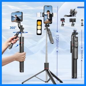 MEUYAG 셀카봉 삼각대 1708mm 길이의 모노포드 필 라이트 블루투스 리모콘 360 °   회전 1/4 인터페이스