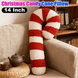 14인치 크리스마스 캔디 케인 베개 부드러운 털 롤리팝 쿠션 소파용 겨울 데코 푹신한